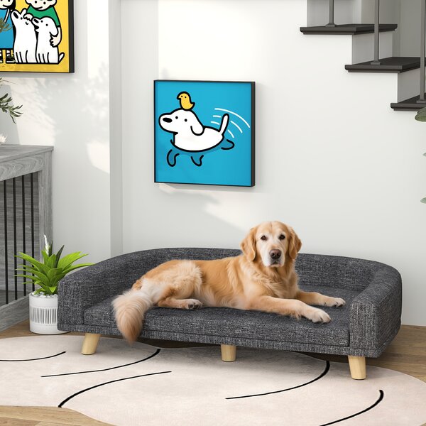 Divano per Cani Taglia Grande 98x67x25 cm con Cuscino Sfoderabile in Poliestere e Legno Grigio Scuro