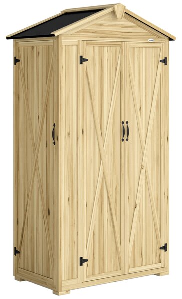 Outsunny Armadio da Giardino Casetta Porta Attrezzi 3 Porte 93x53x168cm Naturale | Aosom Italy