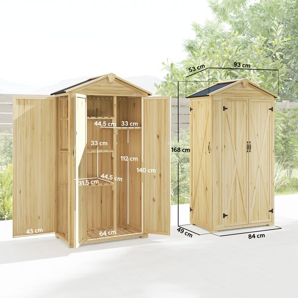 Outsunny Armadio da Giardino Casetta Porta Attrezzi 3 Porte 93x53x168cm Naturale | Aosom Italy