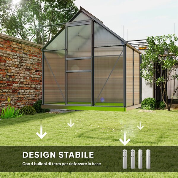 Outsunny Serra in Policarbonato e Alluminio con Porta a Battente e Finestra a Tetto, 192.5x131x200 cm, Grigio | Aosom Italy