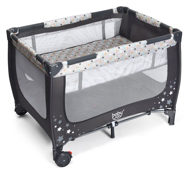 Costway Box portatile per bambini con design pieghevole e 2 ruote, Centro attività resistente e durevole 125x65x76cm Grigio