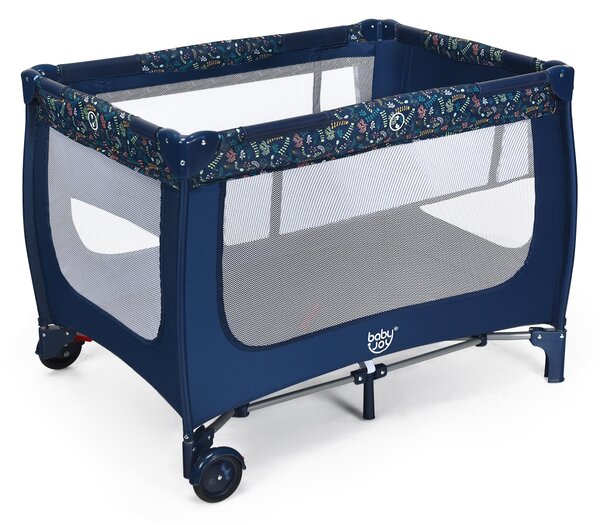 Costway Box portatile per bambini con design pieghevole e 2 ruote, Centro attività resistente e durevole 125x65x76cm Blu