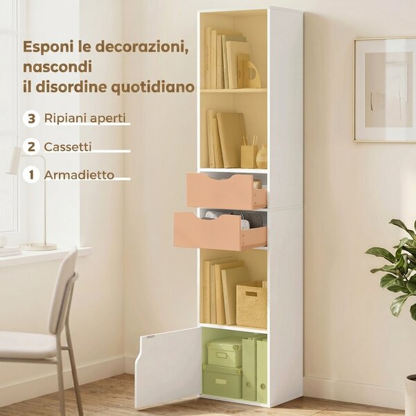 HOMCOM Libreria con Cassetti e Ripiano Regolabile, Bianco | Aosom Italy