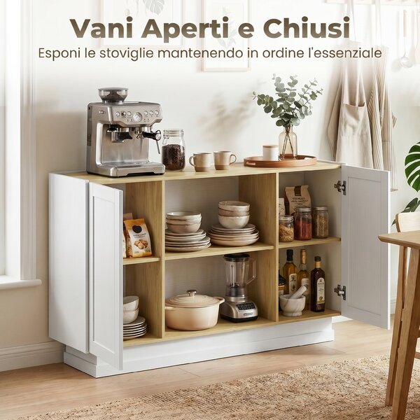 HOMCOM Credenza da 133 cm con 2 Ripiani Aperti e 2 Armadietti | Aosom Italy