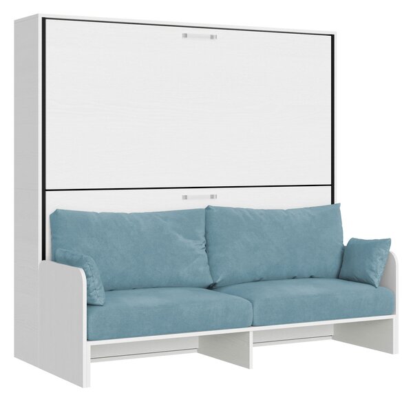 Letto Doppio A Scomparsa Kando Con Divano Bianco Frassino e Azzurro