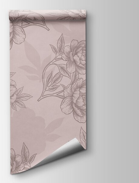 Carta da parati Motivo floreale con linee delicate, Carta da parati Floreale, Carta da parati popolare, t00864v2 - Tapeko.it