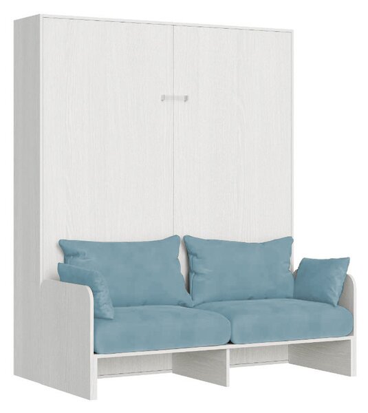 Letto Matrimoniale A Scomparsa 160 Kentaro Con Divano Bianco Frassino e Azzurro