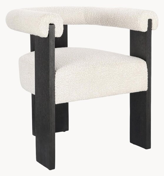 Sedia da pranzo in bouclé e legno di gomma con braccioli
