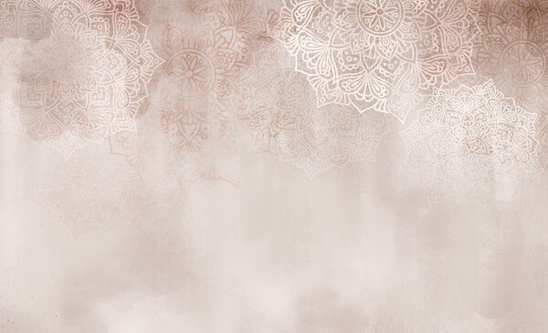 Carta da parati Sfondo bianco e rosa con mandala bianchi, Carta da parati le piume, Carta da parati popolare, t00873 - Tapeko.it