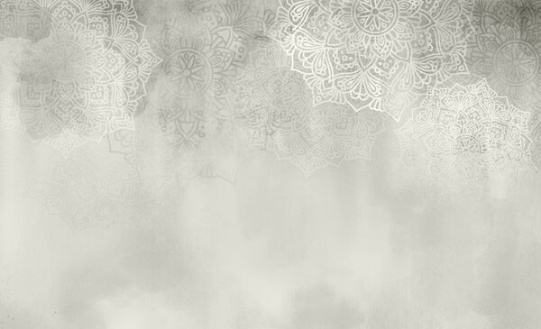 Carta da parati Sfondo bianco e grigio con mandala bianchi, Carta da parati le piume, Carta da parati popolare, t00873v1 - Tapeko.it