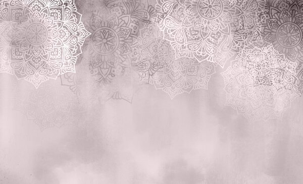 Carta da parati Sfondo bianco e rosa con mandala bianchi, Carta da parati le piume, Carta da parati popolare, t00873v2 - Tapeko.it