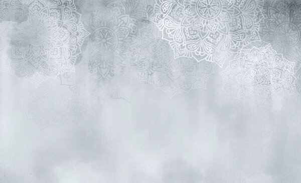 Carta da parati Sfondo bianco e grigio con mandala bianchi, Carta da parati le piume, Carta da parati popolare, t00873v3 - Tapeko.it