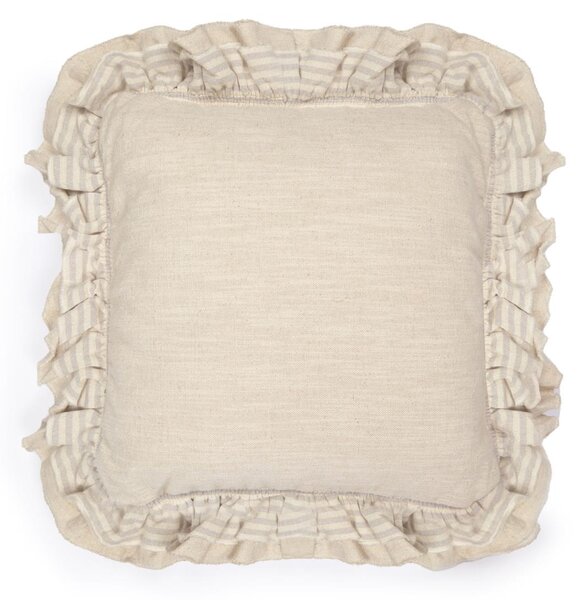 Fodera cuscino Deva in lino naturale con bordo a righe beige 45 x 45 cm