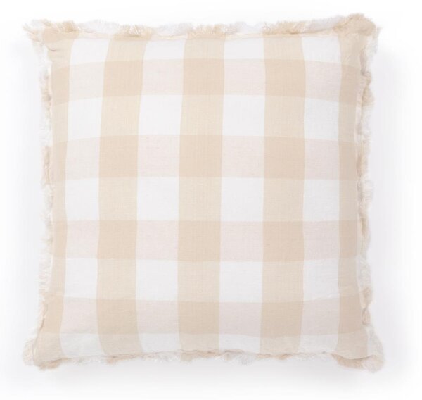 Fodera cuscino Dawa in cotone e lino a quadretti bianchi e beige 45 x 45 cm