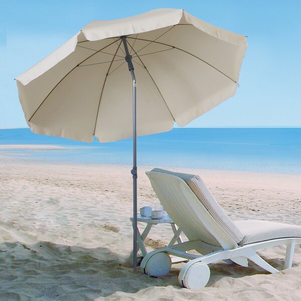 Outsunny Ombrellone da Esterno, Giardino, Terrazza Portatile Φ202cm con Tettuccio Inclinabile in Poliestere Bianco crema|Aosom
