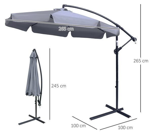 Outsunny Ombrellone Giardino a Braccio, Apertura Manovella, Inclinabile, Φ265x265cm, Protezione Solare, Grigio|Aosom