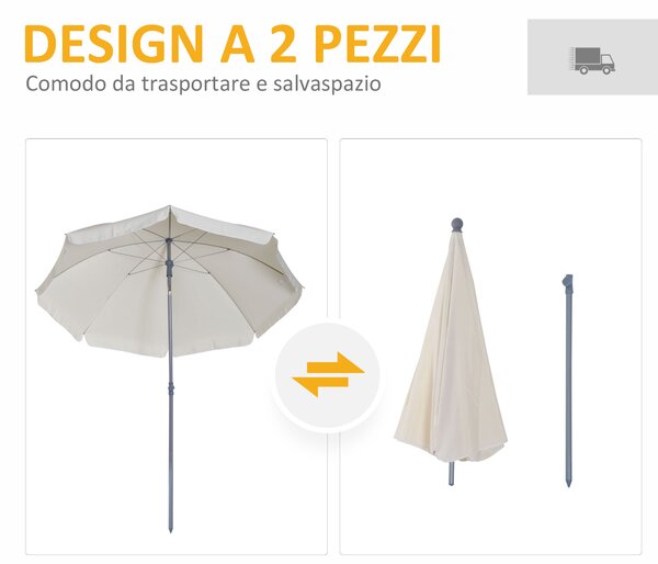Outsunny Ombrellone da Esterno, Giardino, Terrazza Portatile Φ202cm con Tettuccio Inclinabile in Poliestere Bianco crema|Aosom