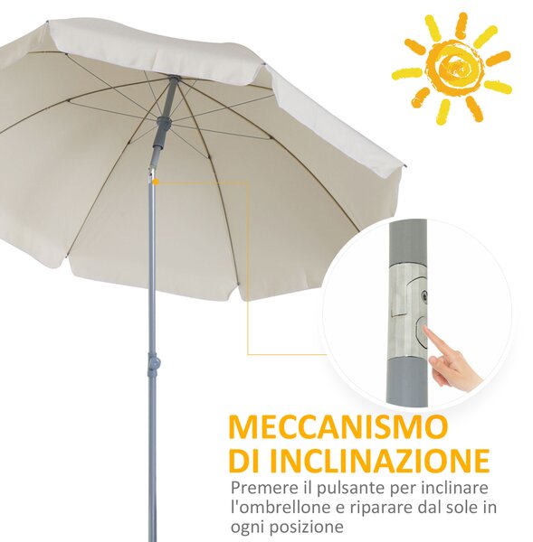 Outsunny Ombrellone da Esterno, Giardino, Terrazza Portatile Φ202cm con Tettuccio Inclinabile in Poliestere Bianco crema|Aosom