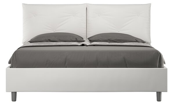 Letto Matrimoniale 160x190 cm con Rete e Contenitore con Alzata Comoda Imbottito in Similpelle Appia Bianco