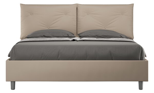 Letto Matrimoniale 160x190 cm con Rete e Contenitore con Alzata Comoda Imbottito in Similpelle Appia Tortora