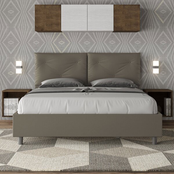 Letto Matrimoniale 160x190 cm con Rete e Contenitore con Alzata Comoda Imbottito in Similpelle Appia Cappuccino