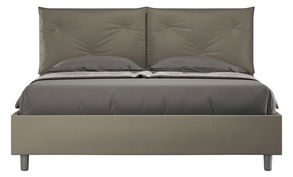 Letto Matrimoniale 160x190 cm con Rete e Contenitore con Alzata Comoda Imbottito in Similpelle Appia Cappuccino