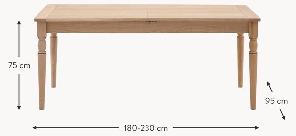 Tavolo allungabile in legno fatto a mano Eton, 180 - 230 x 95 cm