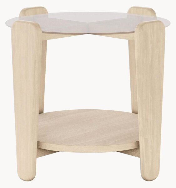 Tavolino rotondo in legno di quercia con piano in vetro Arran