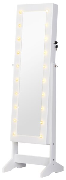 Homcom Armadio Specchio Portagioie Organizzatore per Gioielli Bloccabile con 20 Luci LED, Bianco, 40x37x146 cm|Aosom