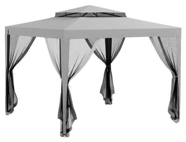 Outsunny Gazebo da Giardino 3x3 m con Zanzariera, Doppio Tetto e 8 Fori, in Acciaio e Poliestere, Grigio | Aosom Italy