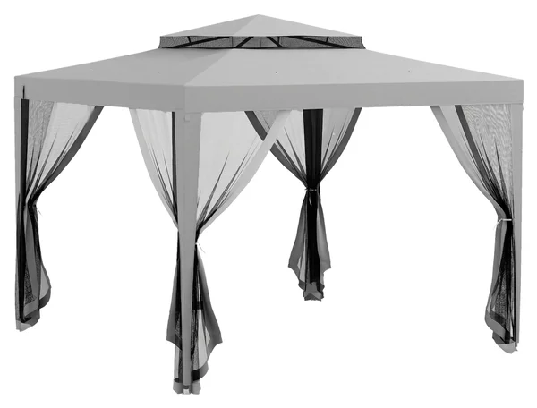 Gazebo da Giardino 3x3 m con Zanzariera Doppio Tetto e 8 Fori in Acciaio e Poliestere Grigio