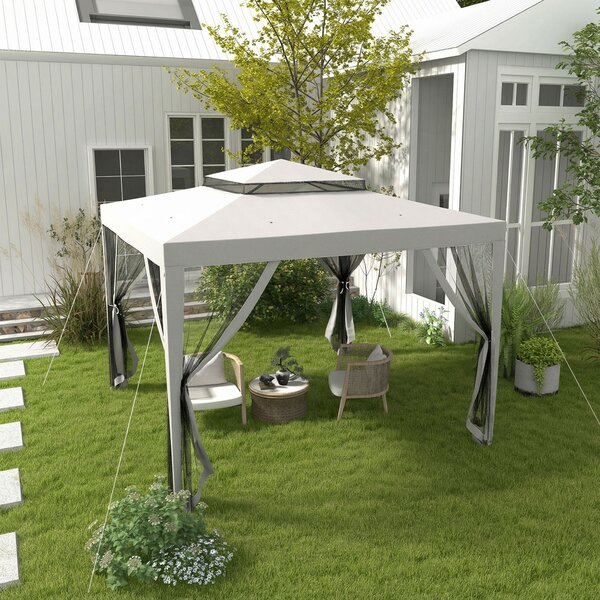 Outsunny Gazebo da Giardino 3x3 m con Zanzariera, Doppio Tetto e 8 Fori, in Acciaio e Poliestere, Grigio | Aosom Italy