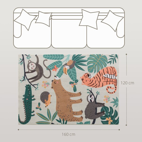 HOMCOM Tappeto a Tema Giungla in Fleece, Facile da Pulire, 150cm x 80cm x 1cm, Multicolore | Aosom Italy