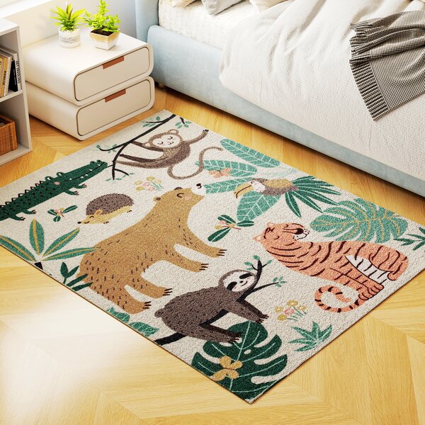 HOMCOM Tappeto a Tema Giungla in Fleece, Facile da Pulire, 150cm x 80cm x 1cm, Multicolore | Aosom Italy