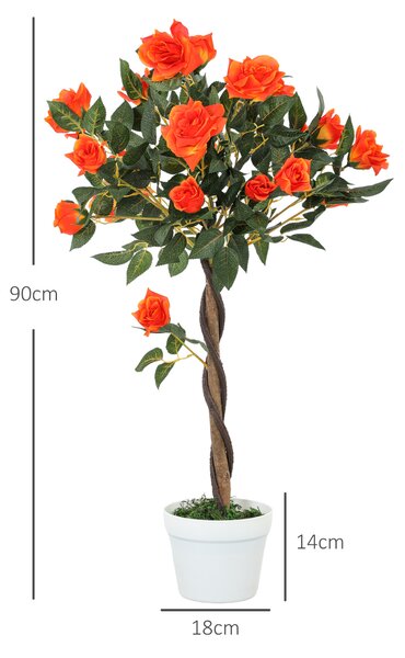 Outsunny Pianta Finta di Camelia da 21 Fiori con Vaso Riempito in Cemento e Muschio, Ø18x90 cm, Arancione | Aosom Italy
