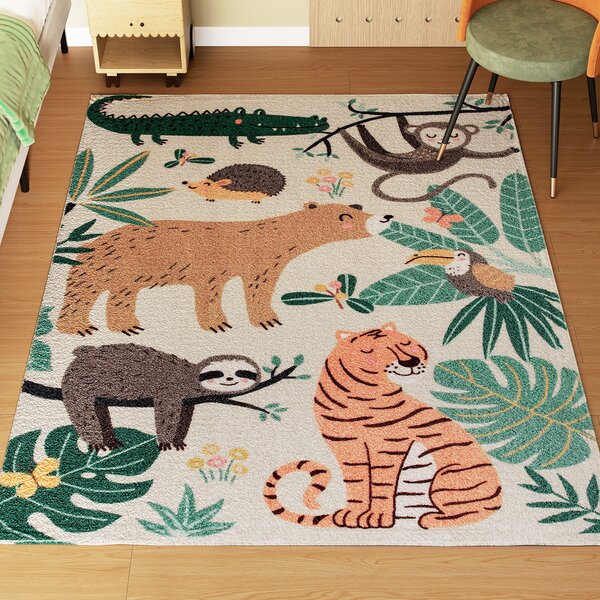 HOMCOM Tappeto a Tema Giungla in Fleece, Facile da Pulire, 150cm x 80cm x 1cm, Multicolore | Aosom Italy