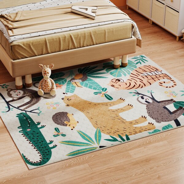 HOMCOM Tappeto a Tema Giungla in Fleece, Facile da Pulire, 150cm x 80cm x 1cm, Multicolore | Aosom Italy