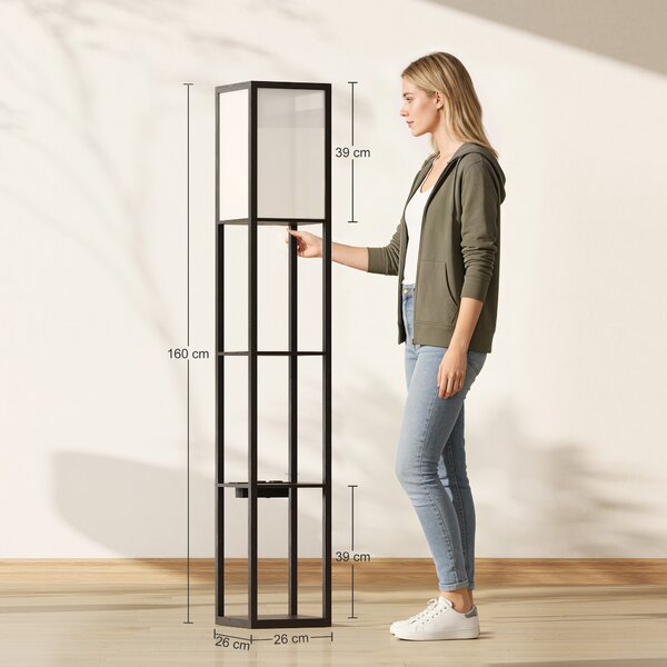 HOMCOM Lampada da Terra con Ripiani, Luce Regolabile, Interruttore a Pedale e Porte USB, Nero | Aosom Italy