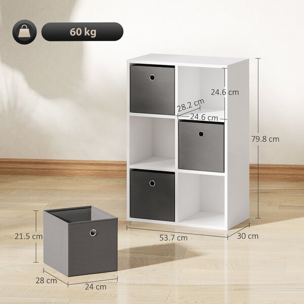 HOMCOM Mobile Multiuso con 6 Scomparti e 3 Cassetti in Tessuto, 53,7x30x79,8 cm, Grigio | Aosom Italy