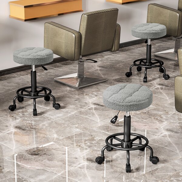 HOMCOM Sgabello Girevole Rotondo con Ruote e Altezza Regolabile, Seduta rivestita in Tessuto, 50x50x66 cm, Grigio | Aosom Italy