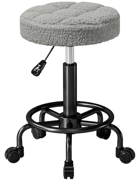 HOMCOM Sgabello Girevole Rotondo con Ruote e Altezza Regolabile, Seduta rivestita in Tessuto, 50x50x66 cm, Grigio | Aosom Italy