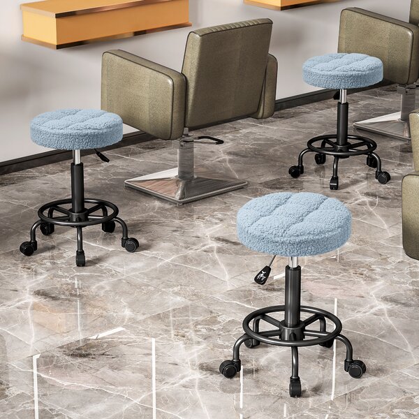 HOMCOM Sgabello Girevole Rotondo con Ruote e Altezza Regolabile, Seduta rivestita in Tessuto, 50x50x66 cm, Blu | Aosom Italy