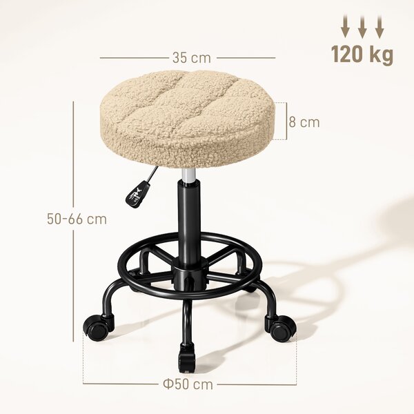 HOMCOM Sgabello Girevole Rotondo con Ruote e Altezza Regolabile, Seduta rivestita in Tessuto, 50x50x66 cm, Marrone | Aosom Italy