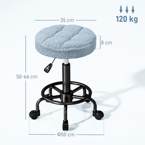 HOMCOM Sgabello Girevole Rotondo con Ruote e Altezza Regolabile, Seduta rivestita in Tessuto, 50x50x66 cm, Blu | Aosom Italy