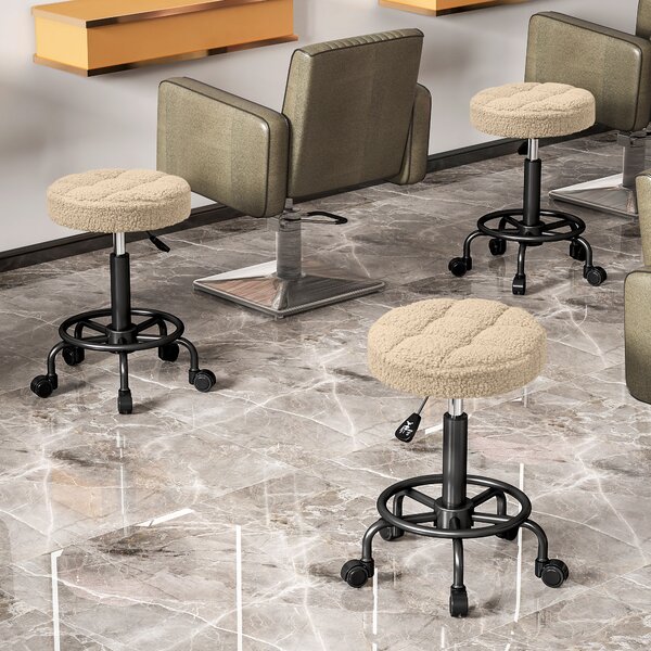 HOMCOM Sgabello Girevole Rotondo con Ruote e Altezza Regolabile, Seduta rivestita in Tessuto, 50x50x66 cm, Marrone | Aosom Italy