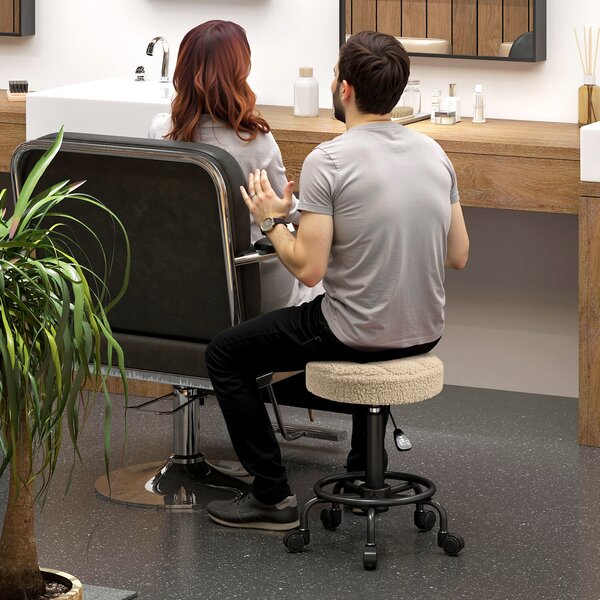 HOMCOM Sgabello Girevole Rotondo con Ruote e Altezza Regolabile, Seduta rivestita in Tessuto, 50x50x66 cm, Marrone | Aosom Italy