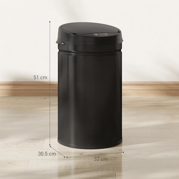 HOMCOM Bidone della Spazzatura da Cucina Automatico 30 L Sensore Infrarossi Chiusura Automatica Antimacchie Acciaio Inox Nero | Aosom Italy