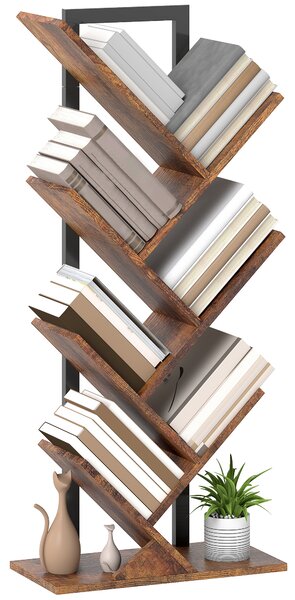 HOMCOM Libreria a 7 Livelli con Forma di Albero, 50x24x109 cm, Marrone Rustico | Aosom Italy