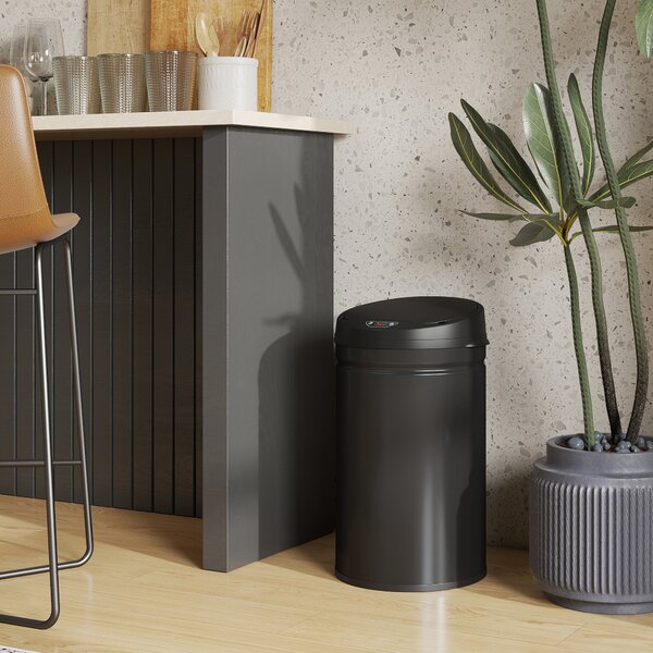HOMCOM Bidone della Spazzatura da Cucina Automatico 30 L Sensore Infrarossi Chiusura Automatica Antimacchie Acciaio Inox Nero | Aosom Italy