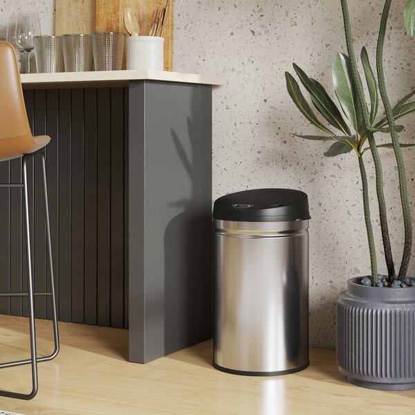 HOMCOM Secchio della Spazzatura Cucina Automatico 30 L Sensore Infrarossi Chiusura Automatica Antimacchia Acciaio Inossidabile Argento | Aosom Italy